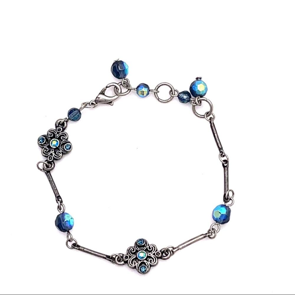 beaded turquoise silver rhinestone bracelet
